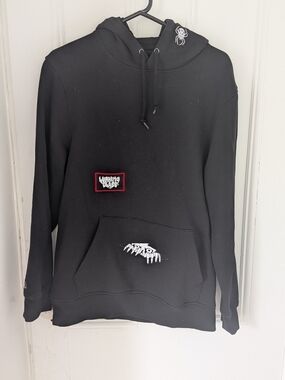 Lurking Class Black Graphic Pullover Hoodie with Graphic Patches